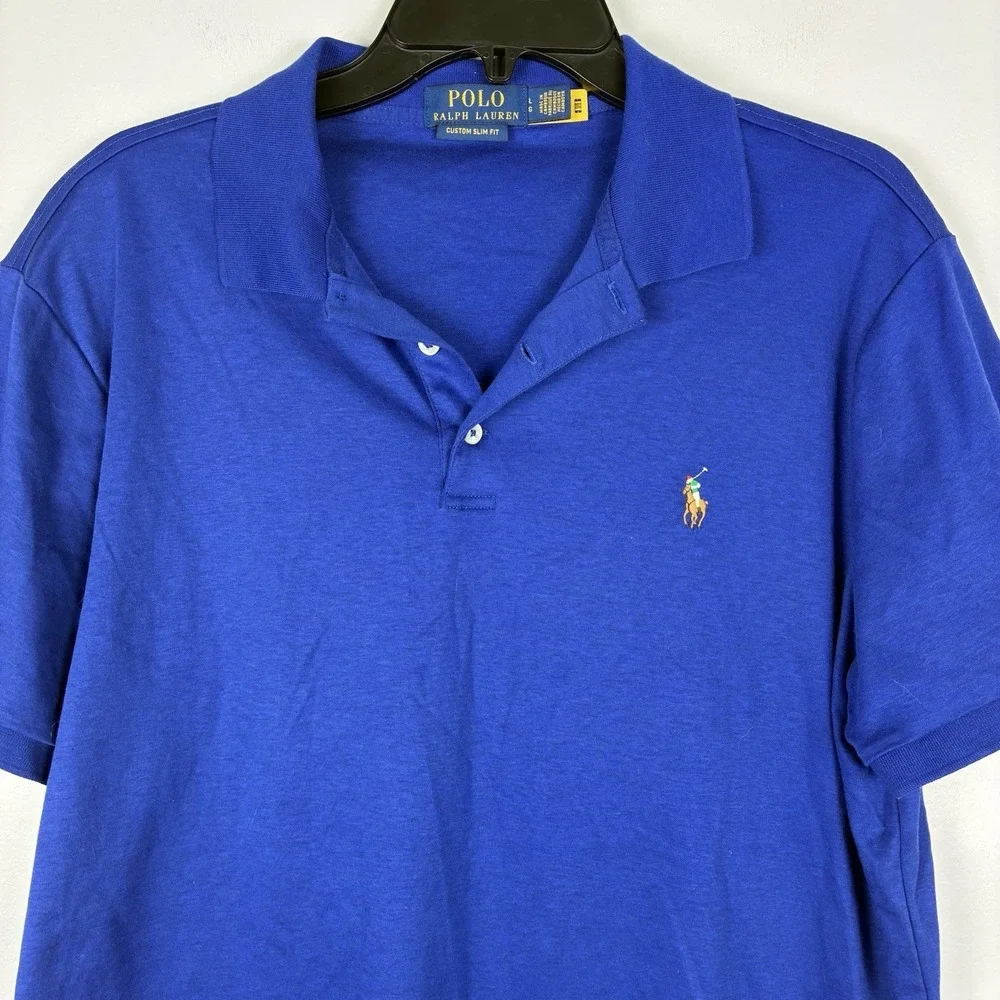 Polo Ralph Lauren Polo Shirt Mens Large Cobalt Blue Slim Fit Cotton Pony EUC